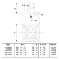 Buiskoppeling Vierkante voetplaat met doorloop - zwart-C / 33,7 mm